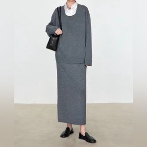 Designer 100% wool gray knitted dress + matching sweater outfit SZ M $1780